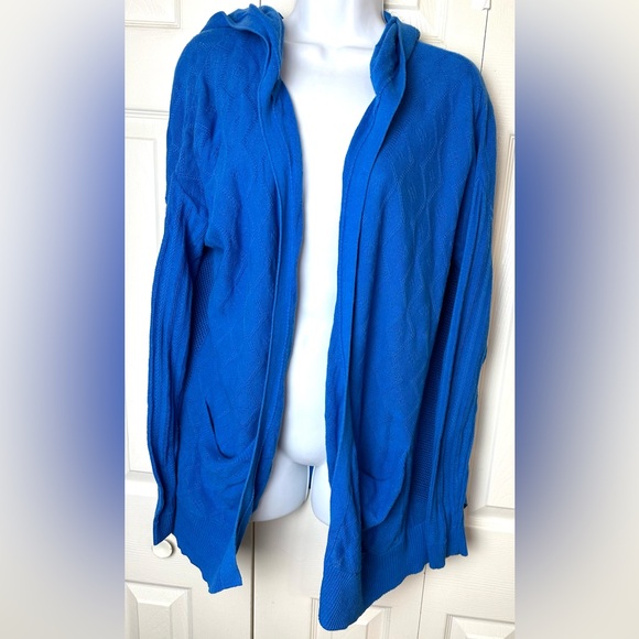 Anthro SPARROW Crystal Coast Cardigan Sweater Blue Pointelle Knit Linen Hoodie - Picture 2 of 14